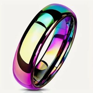 304 Stainless Steel Rainbow Iridescent Unisex Wedding Band Ring Sz 7